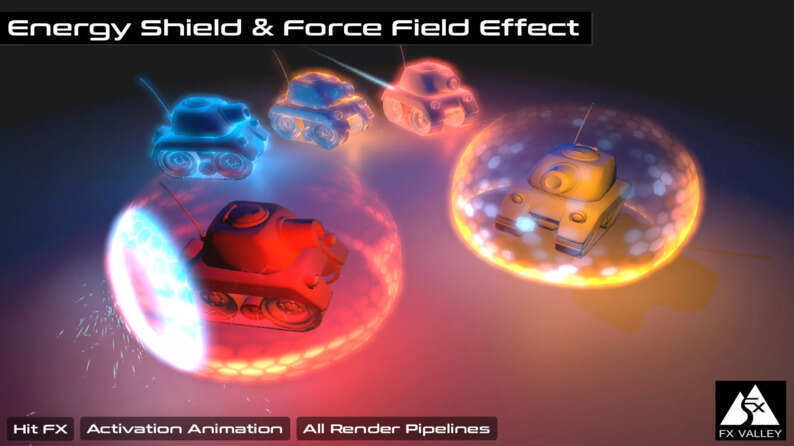 Unity能量护盾力场特效套装Energy Shield Force Field Effect v2 with Hit FX and Activation Animation v2.2.7